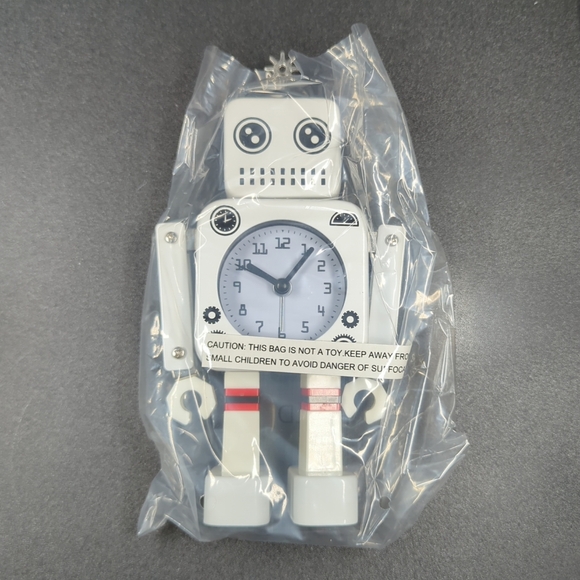 Torre & Tagus Robot Alarm Clock Customizable Charming Futuristic Metal White - Picture 4 of 7